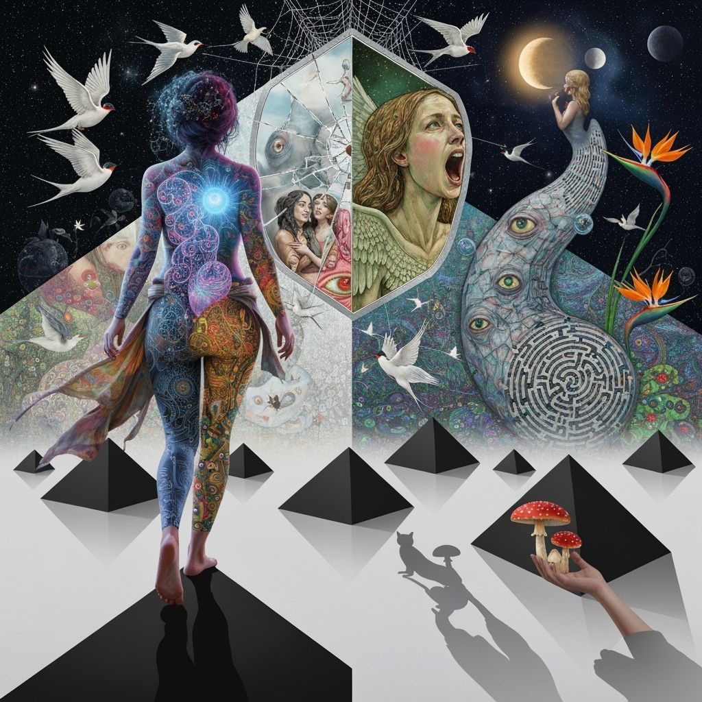 Mystical Woman on Surreal Pyramids