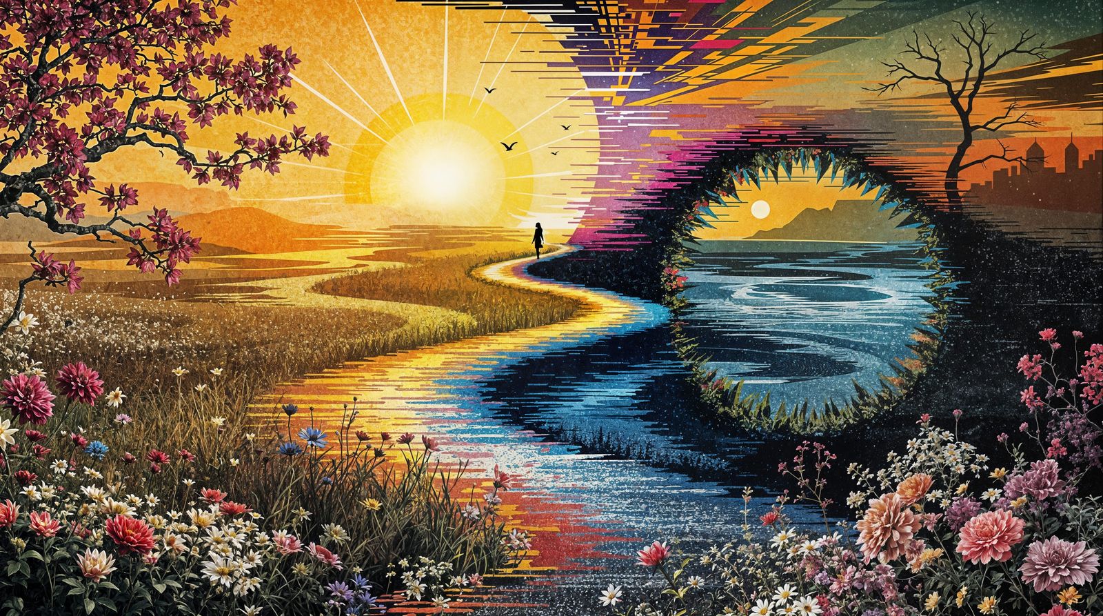 Digital Glitch Art of Eight Stages of Transformation