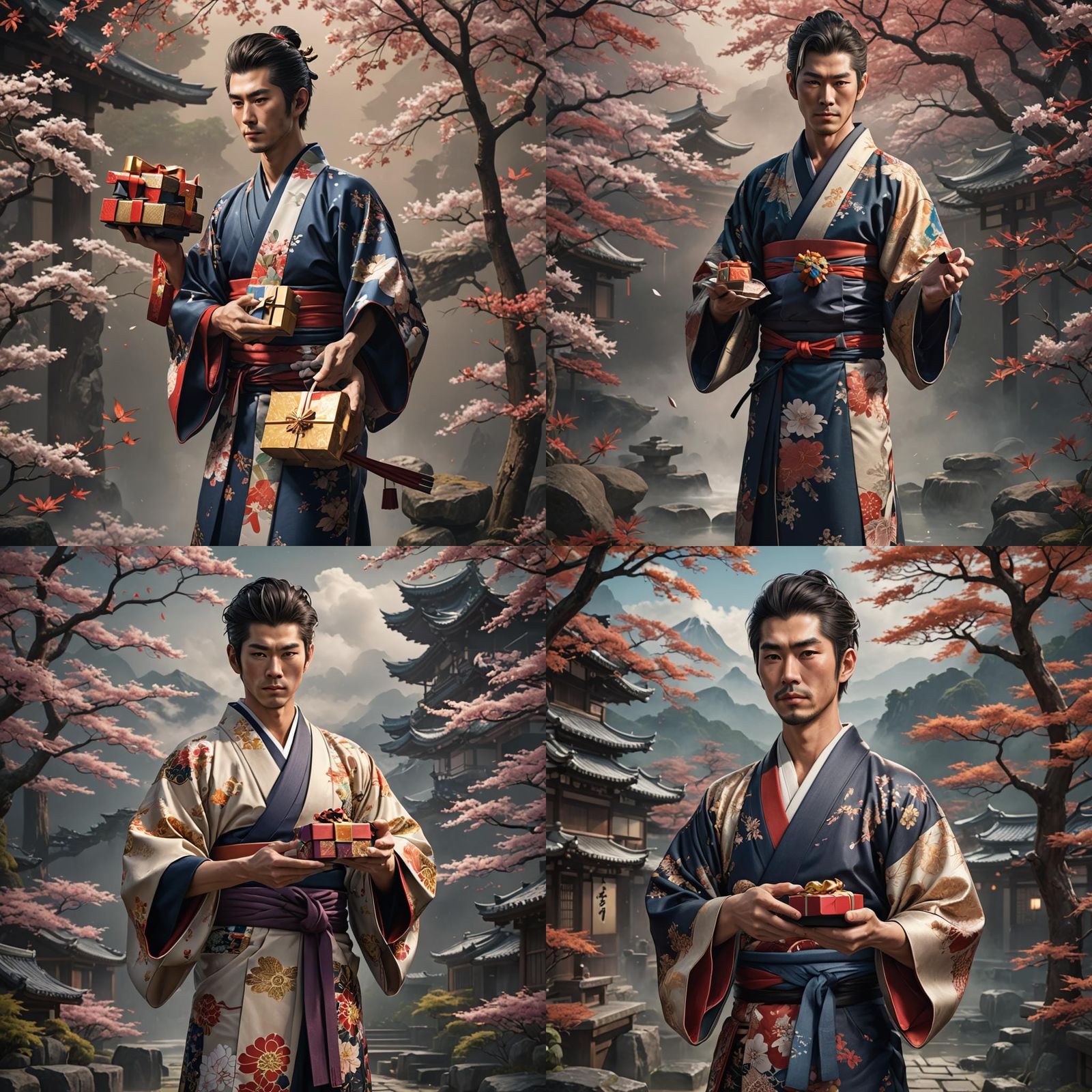 Japanese Man in Kimono Giving Gift