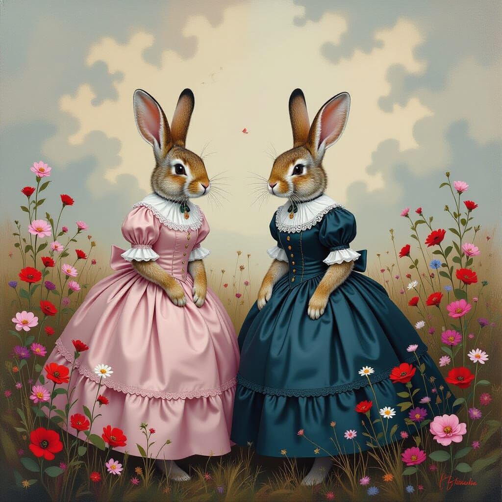 Rabbits Transform into Women in Surreal Dreamscape