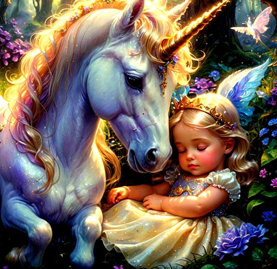 Baby Princess and Unicorn in Ethereal Fantasy Style