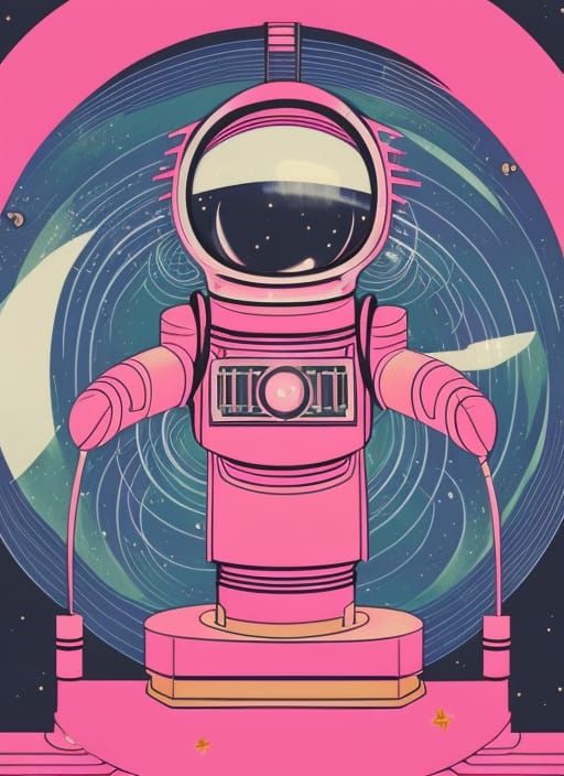 Retrofuturistic Art Deco Robot Kitty Illustration