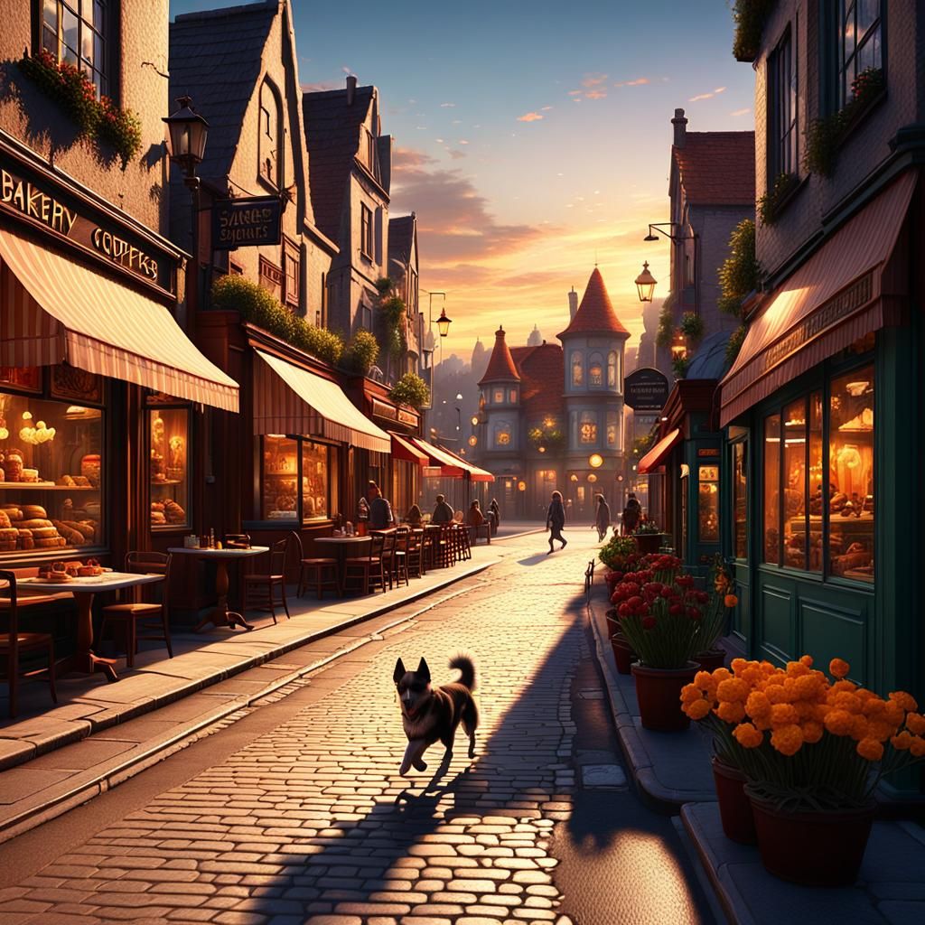 Peaceful Evening Street Scene with Sunset Light