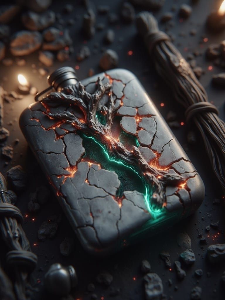 Ethereal Victorian Flask with Glowing Cracks