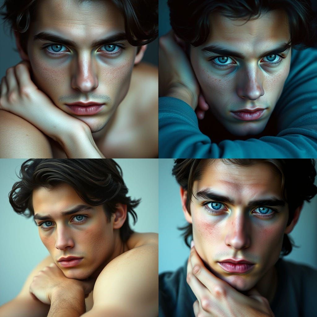 Portrait of a Beautiful Man with Piercing Blue Eyes