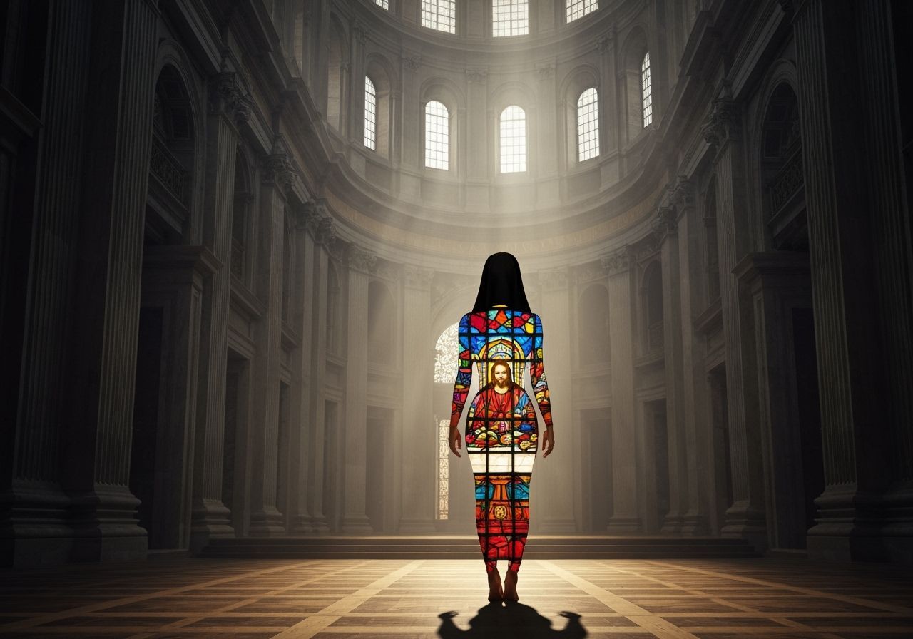 Nun in Stained Glass Attire at St. Peter's Cathedral