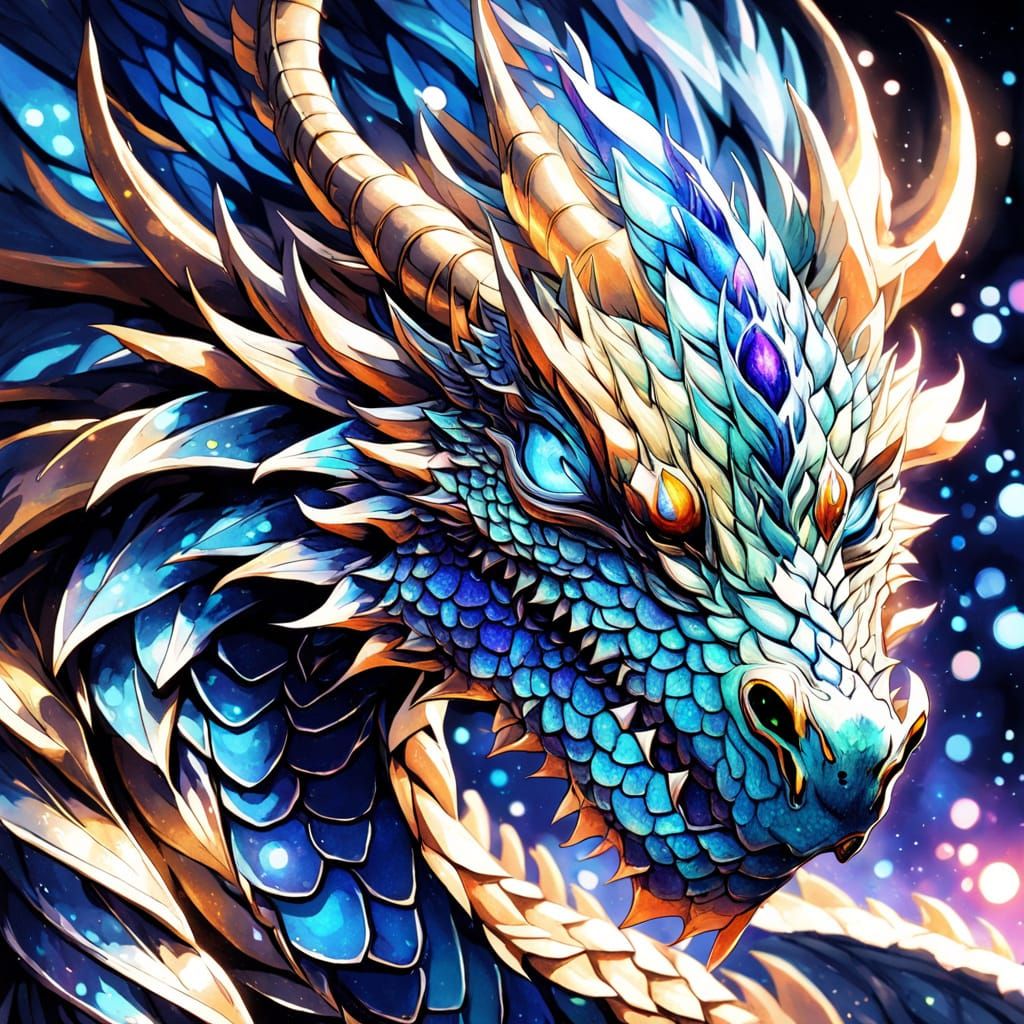 Anime-Style Dragon Portrait with Iridescent Scales