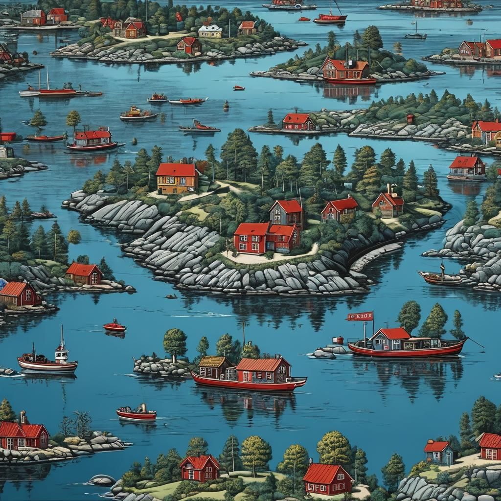 Stockholm Archipelago: Vivid Islands in Robert Crumb Style