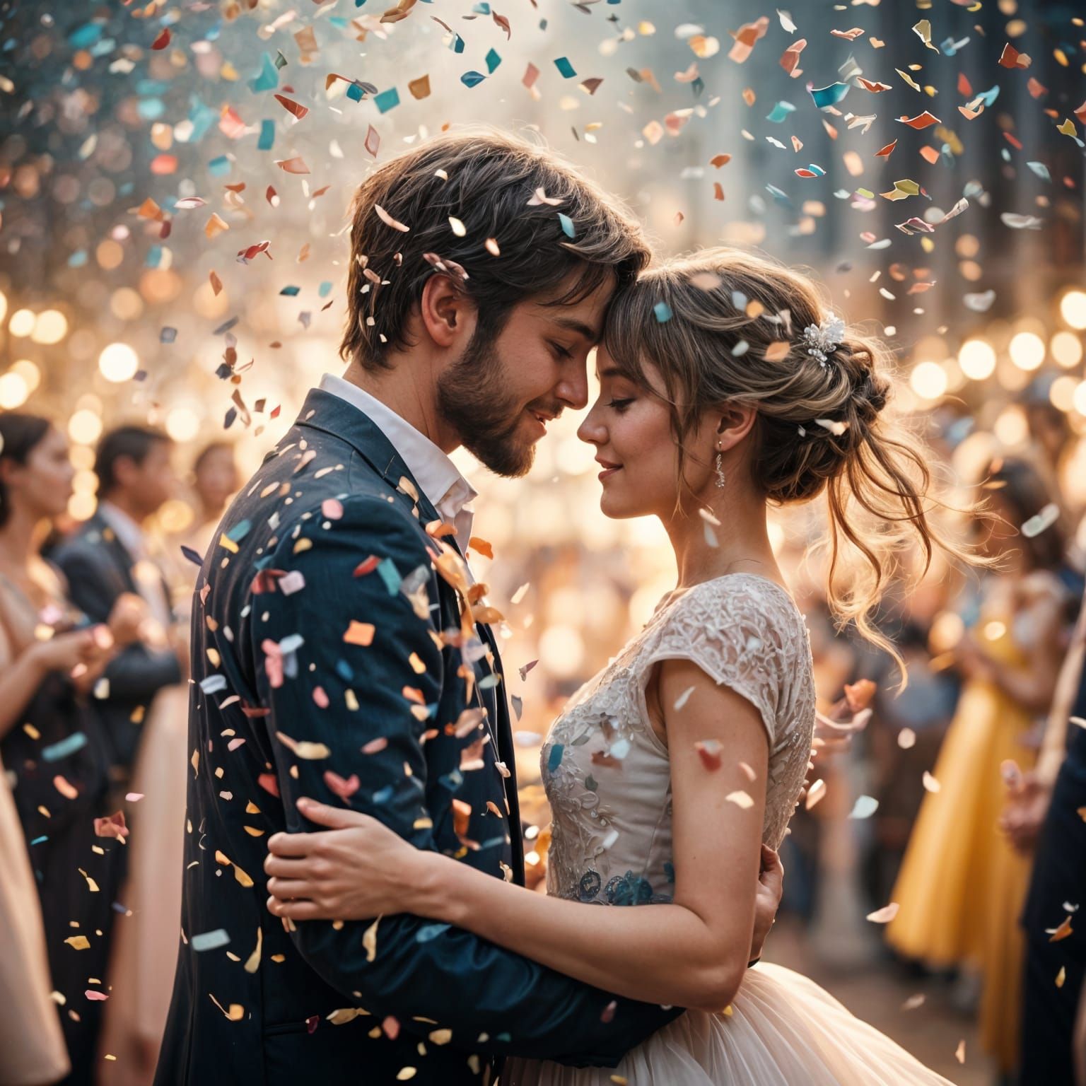 Romantic Dance Under Confetti Rains