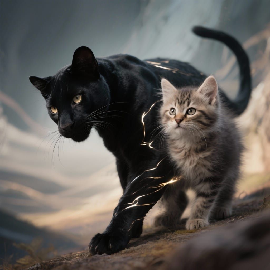 Kitten Transforms into Black Panther with Dramatic Lighting