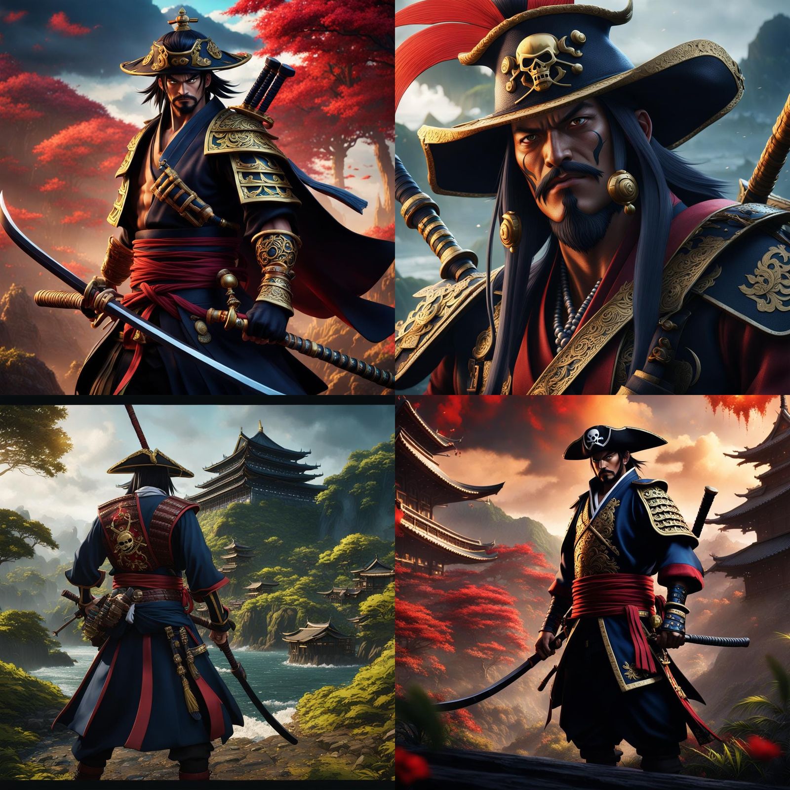 Samurai Pirate Concept Art in Anime Style