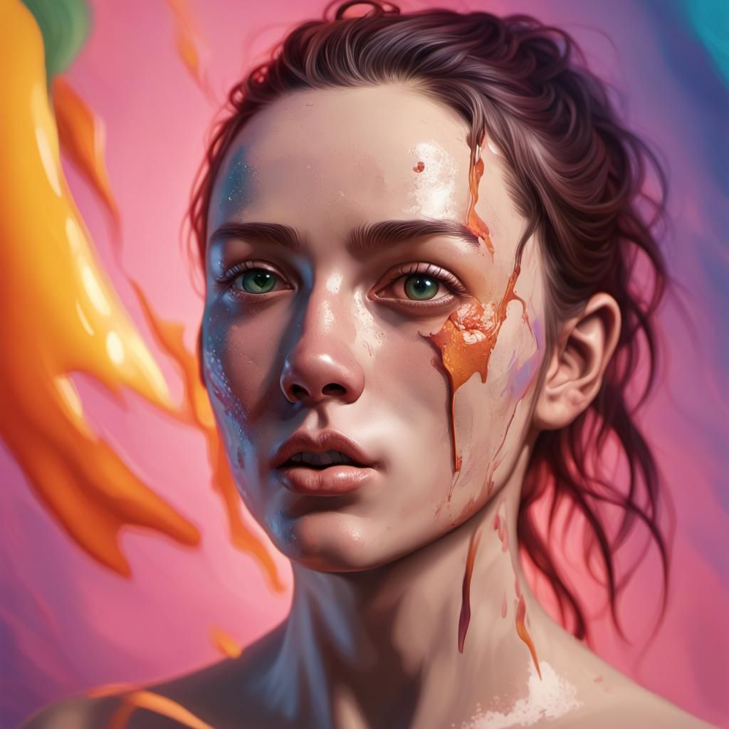 Dramatic Hyperrealistic Face with Colorful Background