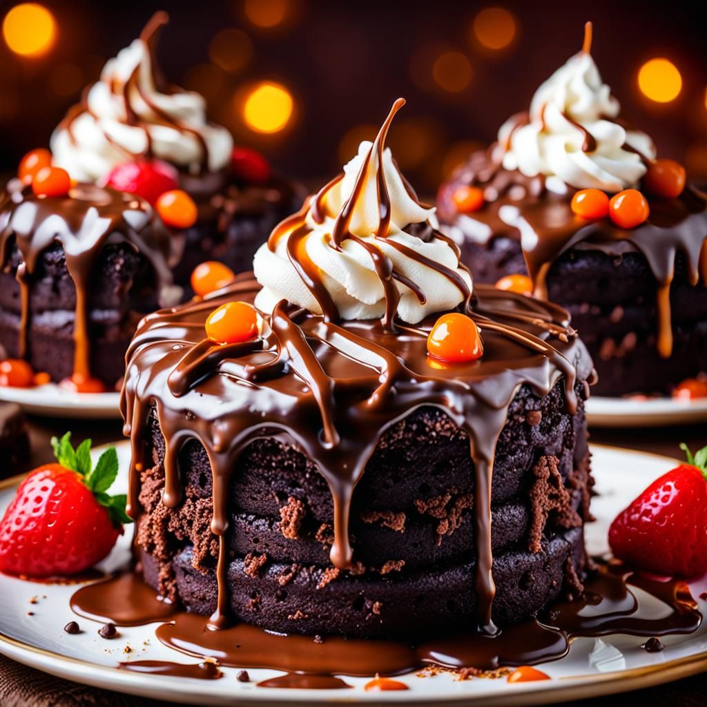 Mouthwatering Chocolate Cakes in Oil Painting Style