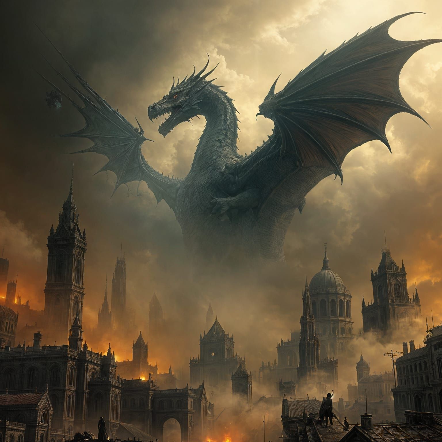 Majestic Dragon Emerges in Apocalyptic Cityscape