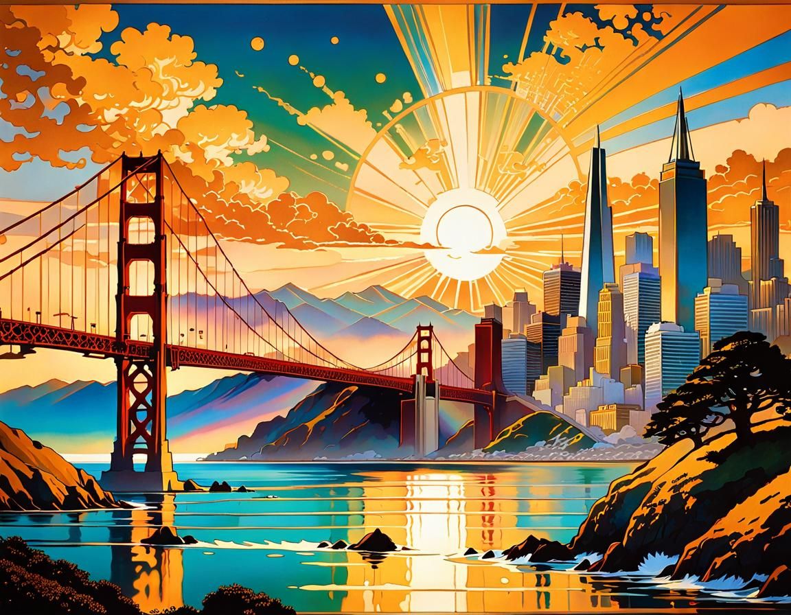 San Francisco Skyline in Art Nouveau Style