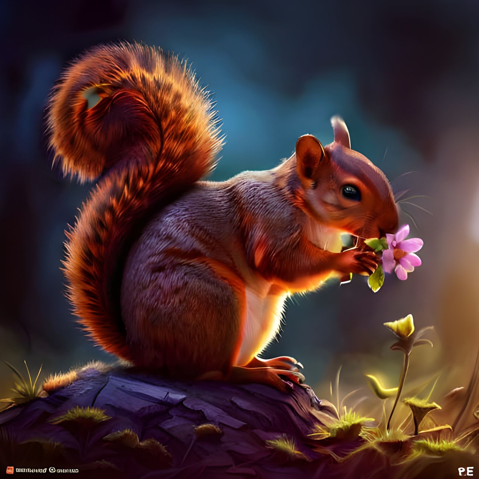 Realistic Squirrel Sunset in Detailed Fantasy Art