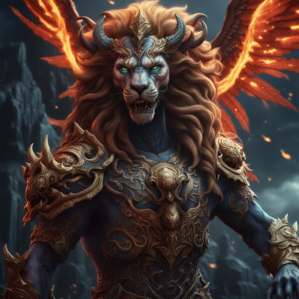 Lion Demon Angel in Detailed Matte Painting Style