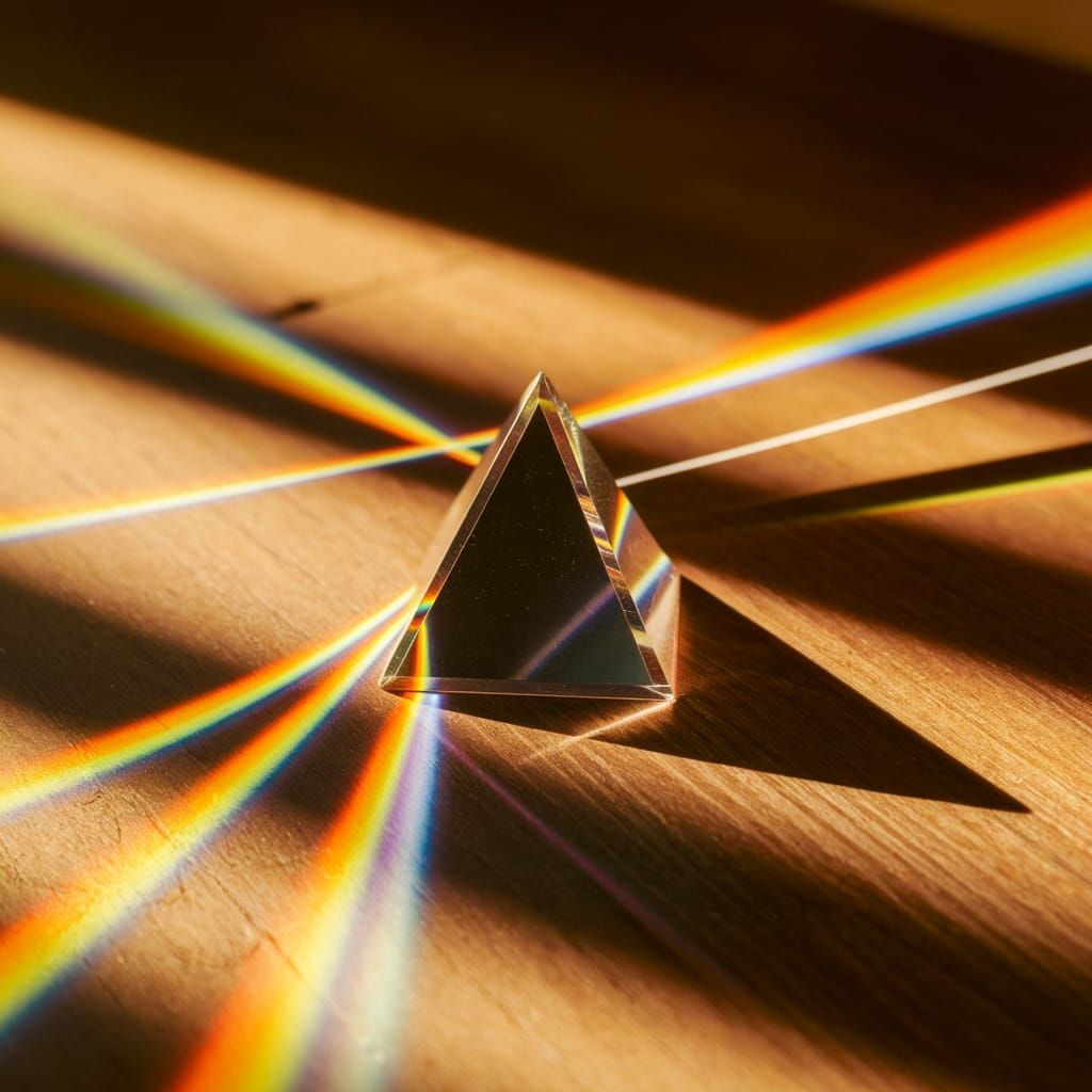 Sunlit Prism Refracts Colorful Light Rays