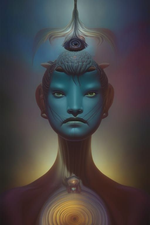 Psychedelic Avatar: Surreal Digital Art in Warm Colors