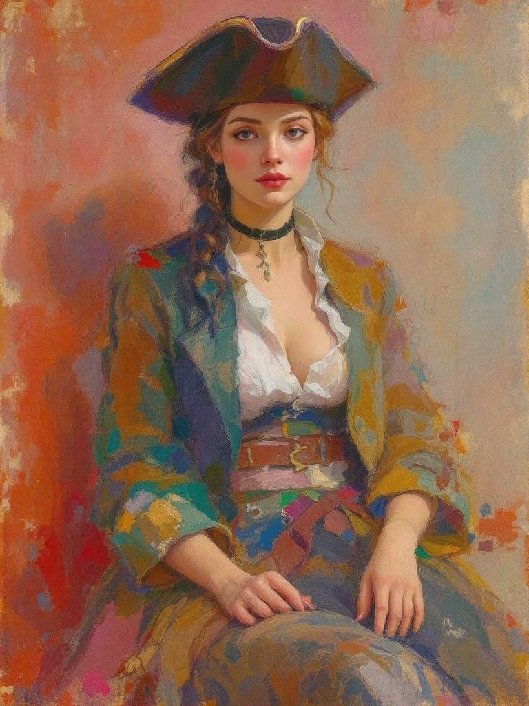 Pirate Woman Portrait in Expressive Pastel Sketch Style