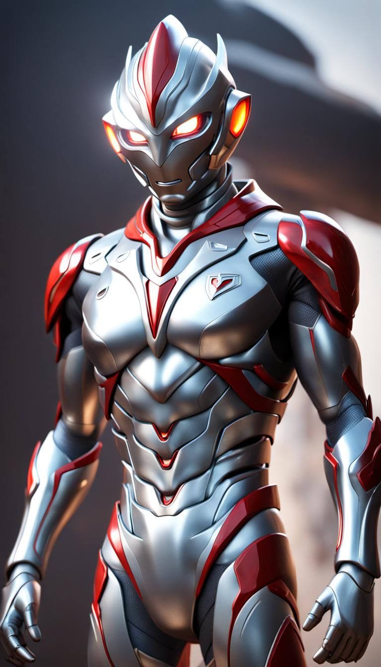 Ultraman with Horns in 3D Cinematic Style