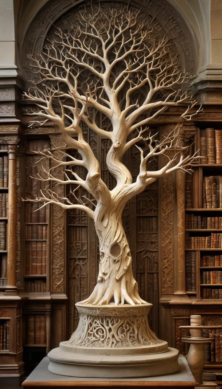 White Tree of Gondor Wood Carving in Library