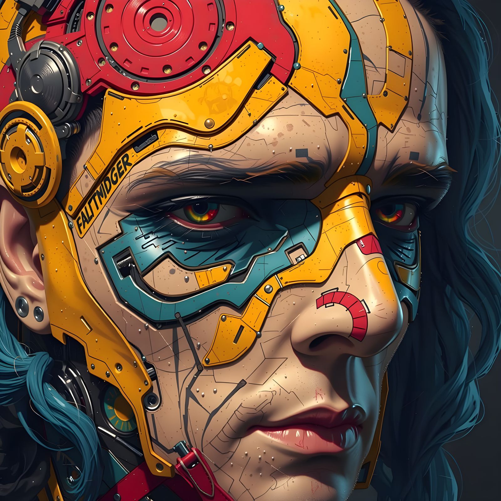 Eyes of Intense Blue-Green Light in a Closeup Portrait