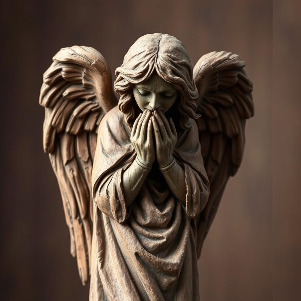 Weeping Angel Wood Carving in Gothic Style