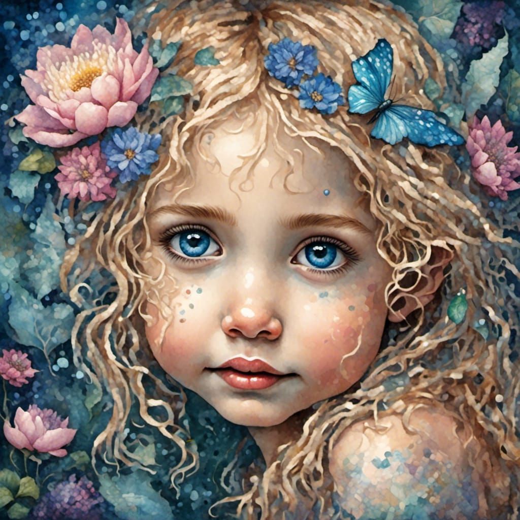 Smiling Baby Fairy Portrait in Lush Forest