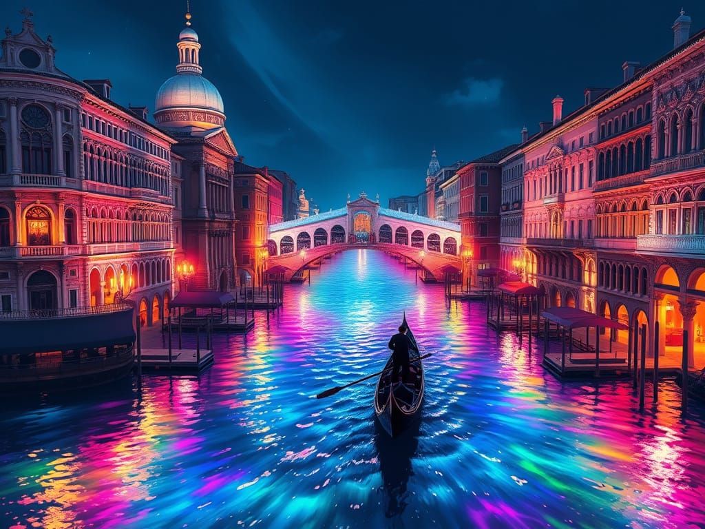 Venetian City Bathed in River of Rainbow Light
