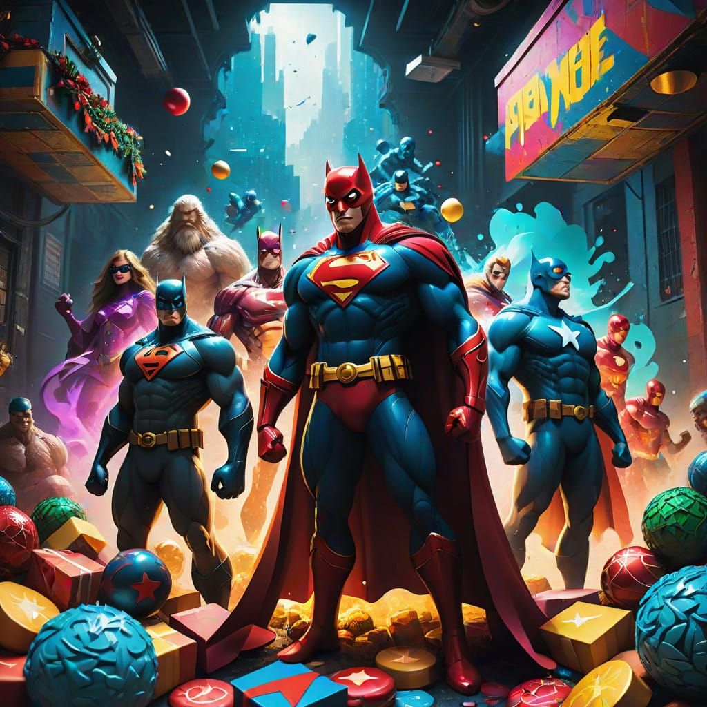 Superheroes Celebrate Christmas with Vibrant Gifts and Baked...