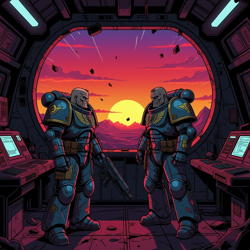 Space Marine on Derelict Starship Bridge