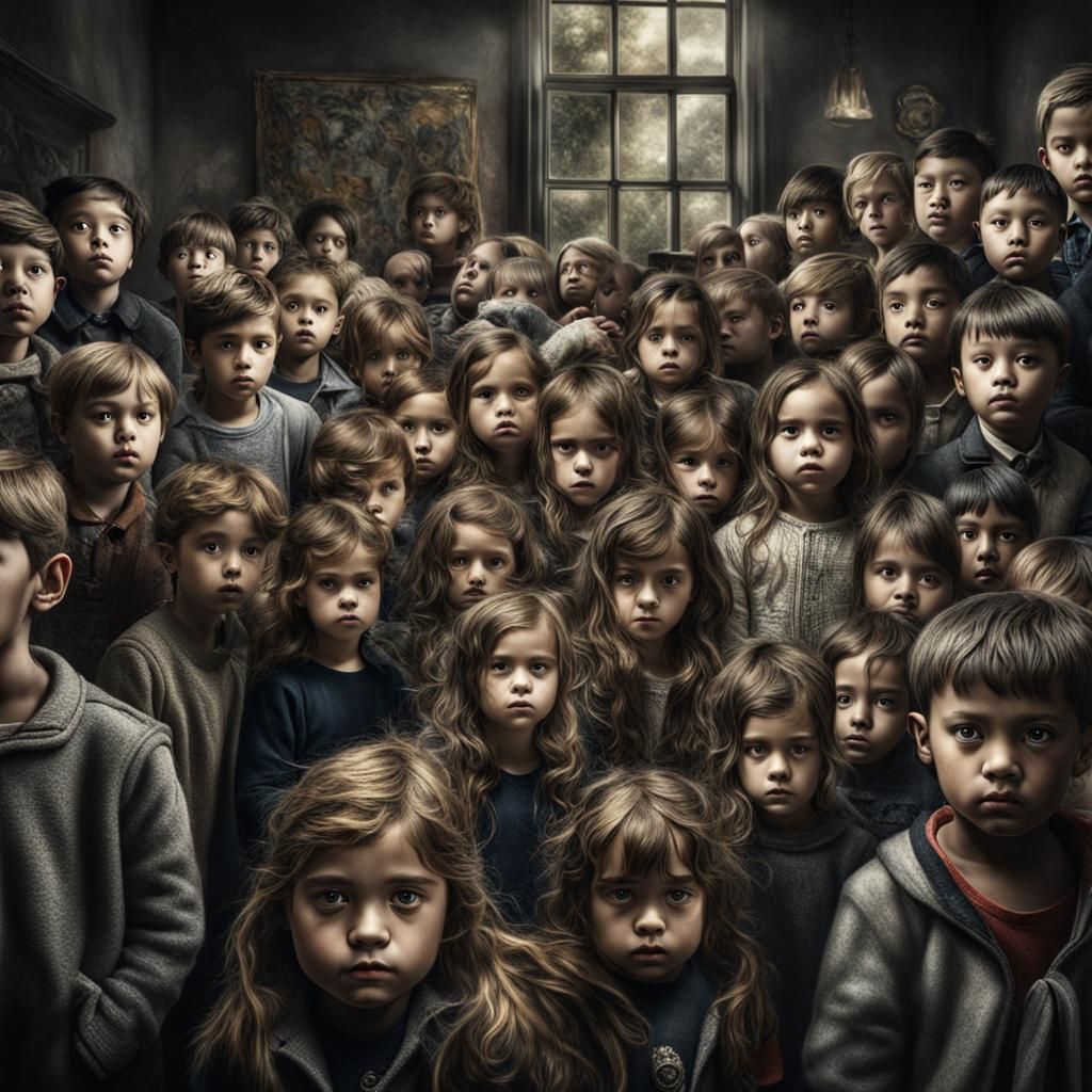 Dramatic Surrealist Image of Staring Children