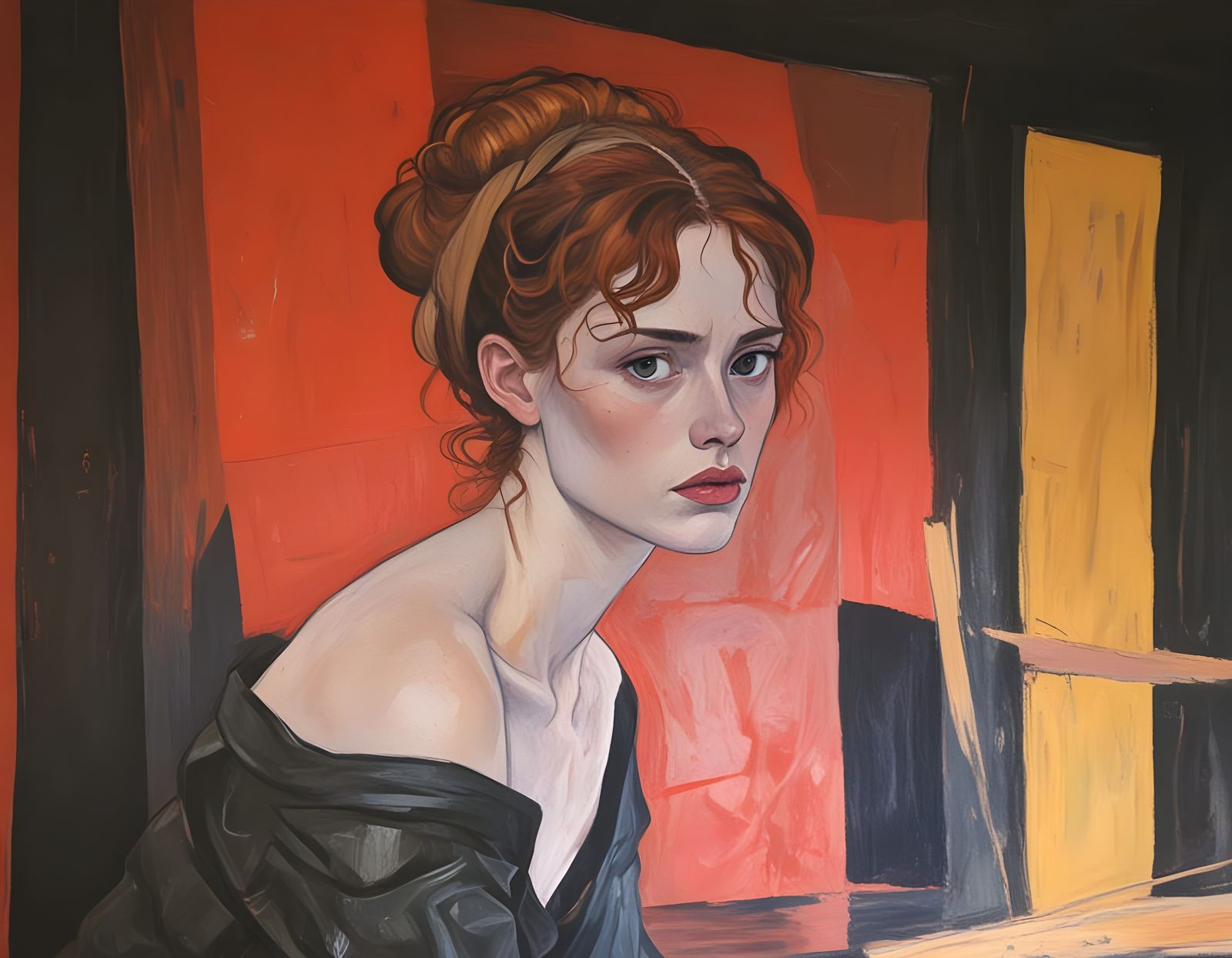 Contemplative Woman in Museum: Expressionist Portrait