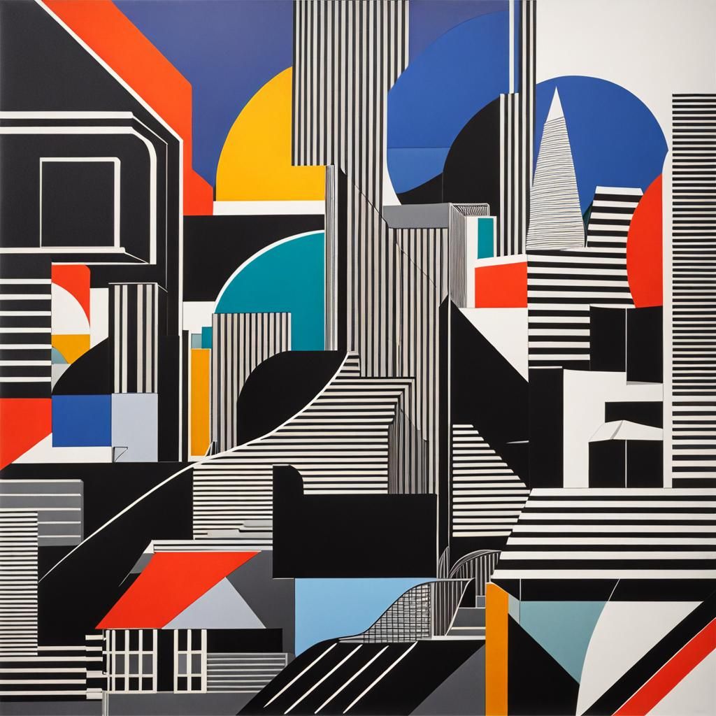 Abstract Paris Cityscape in Hard-Edge Style