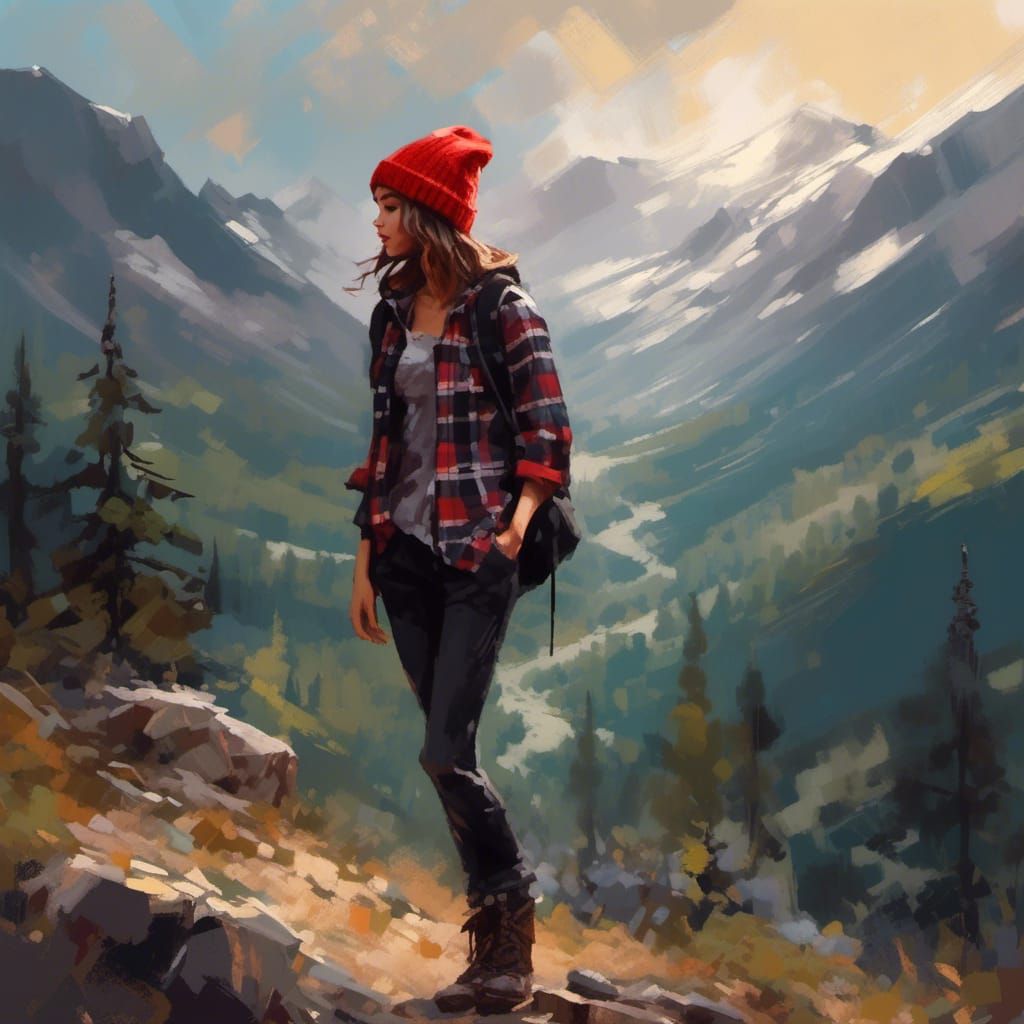 Stylish Hiker Portrait in Expressive Art Style