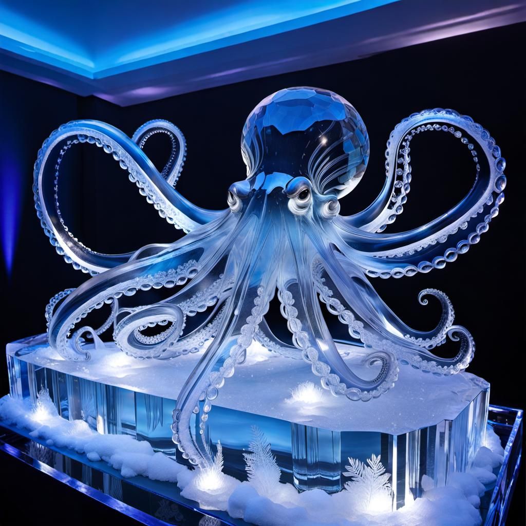 Giant Transparent Ice Octopus Sculpture