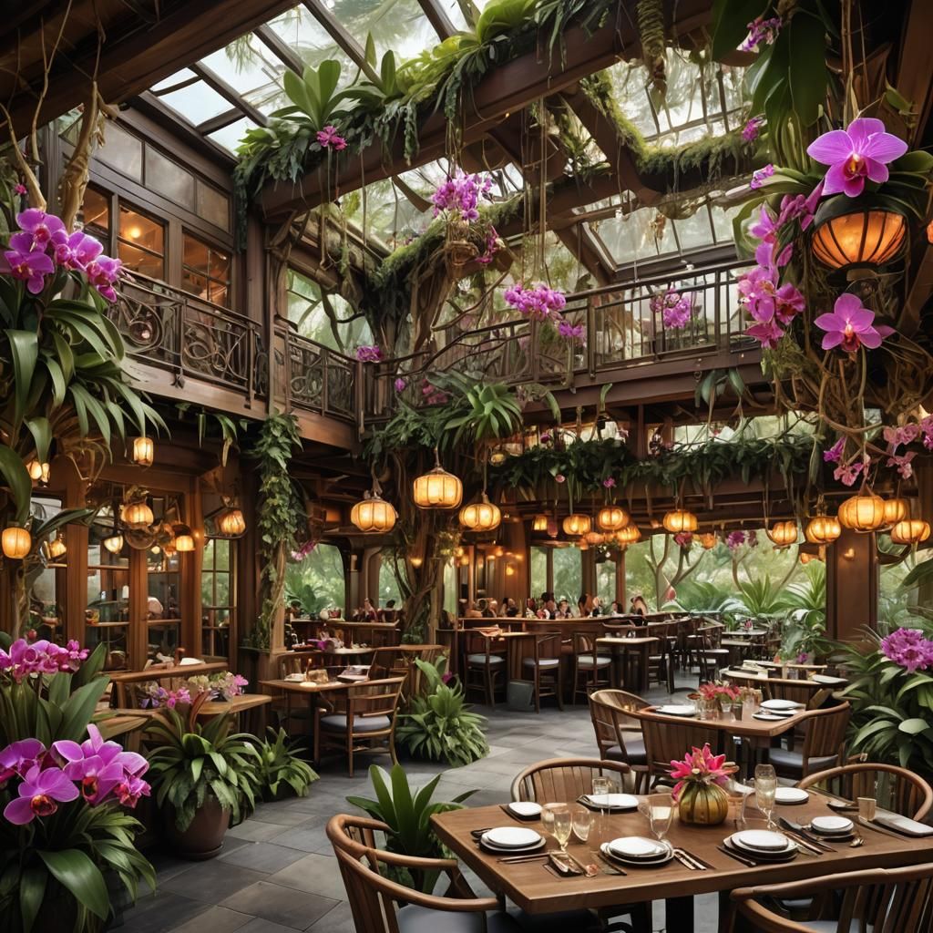 Tranquil Treehouse Eatery in Orchid Oasis: Fantasy Concept A...