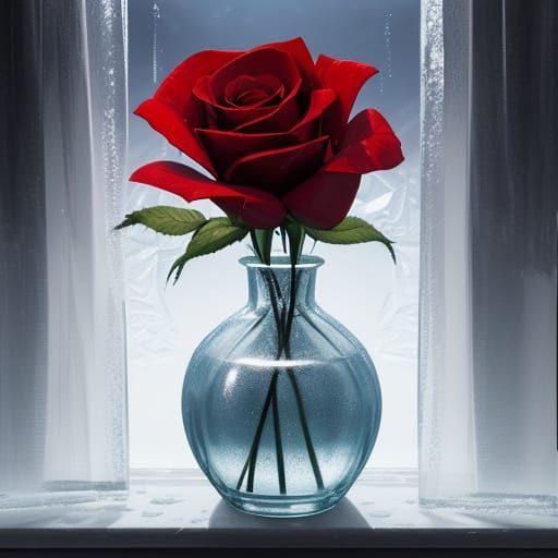 Ice Crystal Rose in Frozen Window Vase