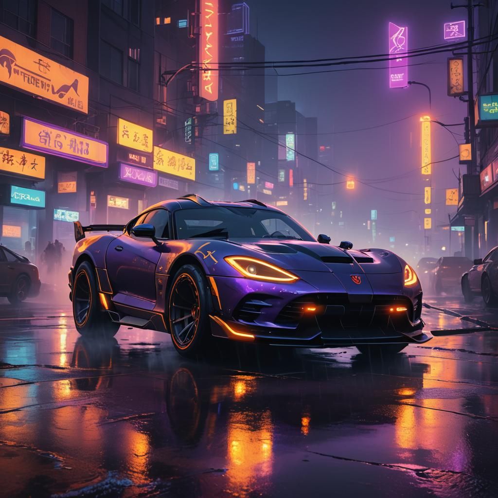 Neon Viper: Cyberpunk Car Drifting at Night