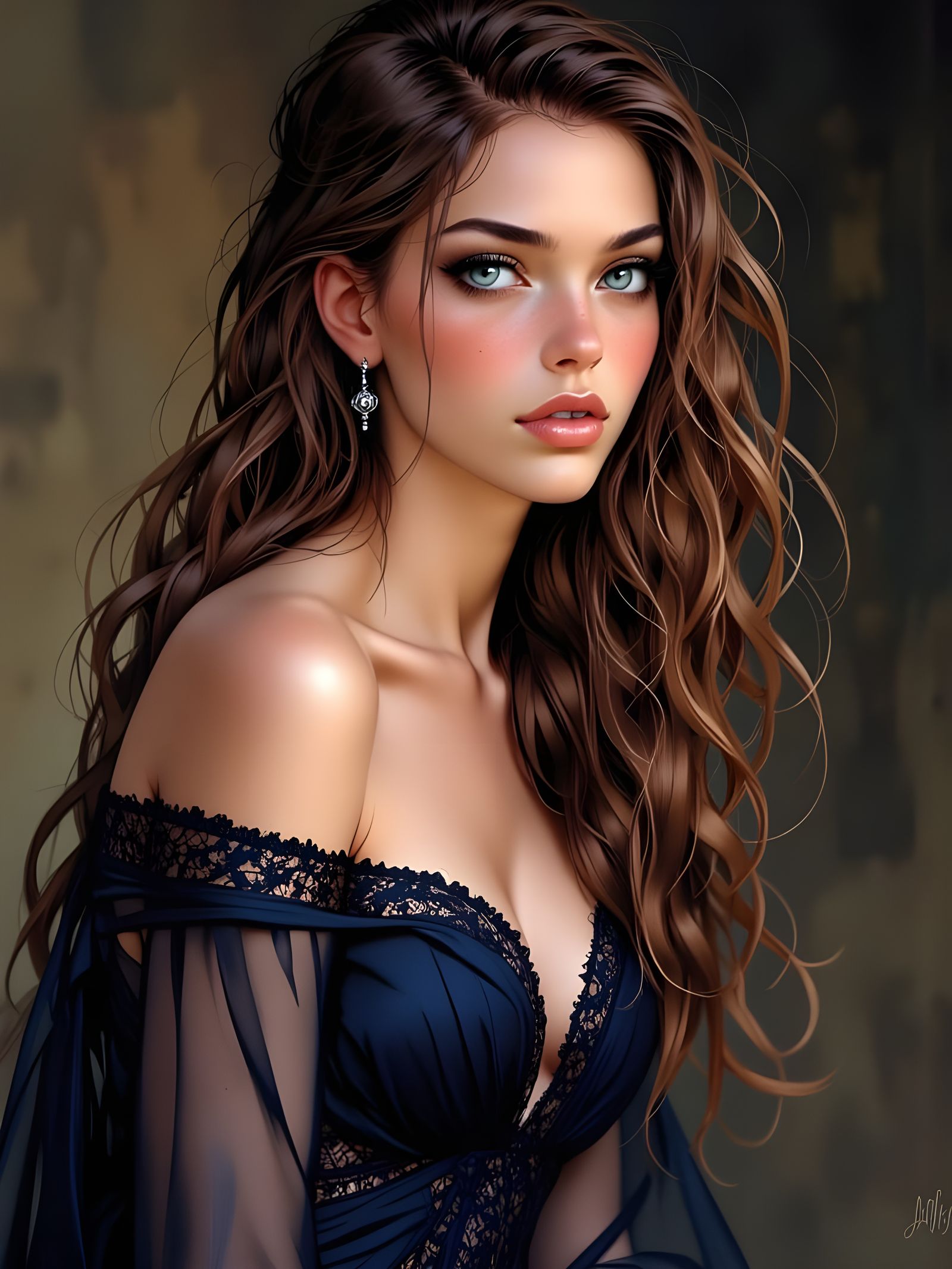 Glamorous Portrait of Woman in Navy Evening Gown