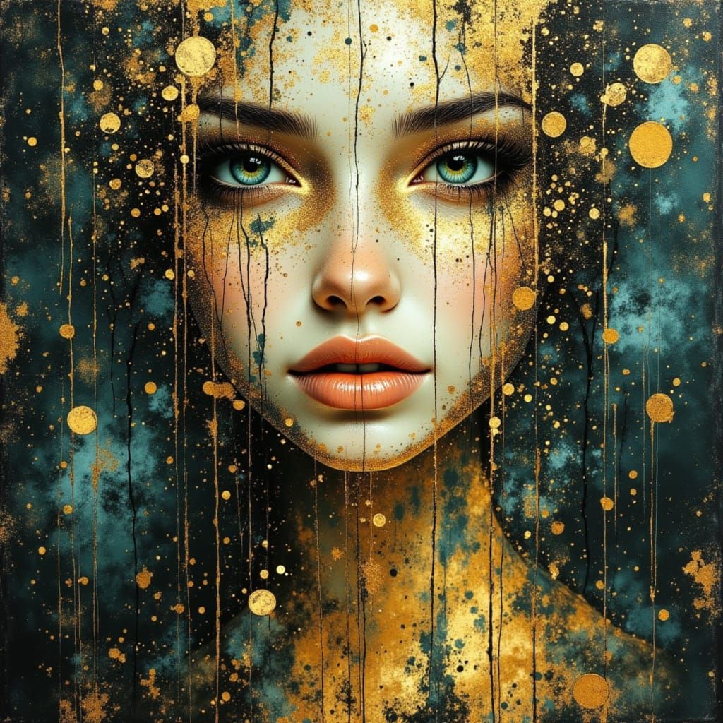 Abstract Art with Gold and Oil Textures