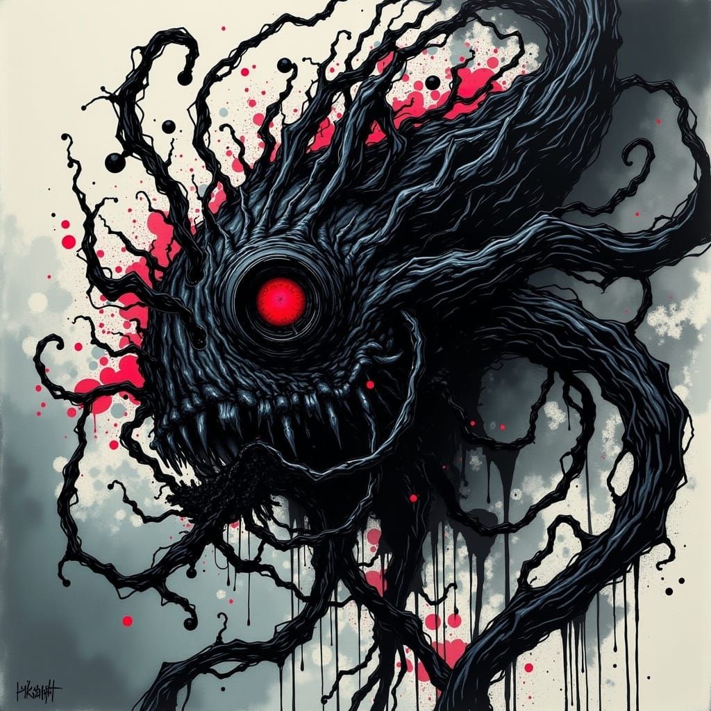 Ethereal Black Anglerfish Mask in Intricate Ink Art