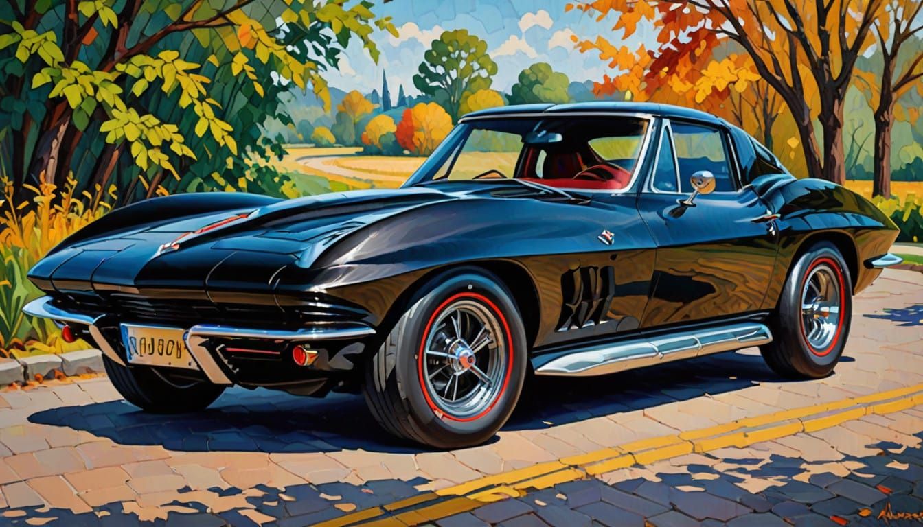 Vibrant 1966 Corvette Stingray, Expressionist Oil Painting