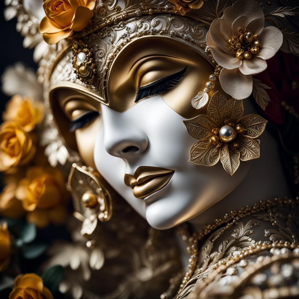 Elaborate Carnival Mask with Metal Flowers