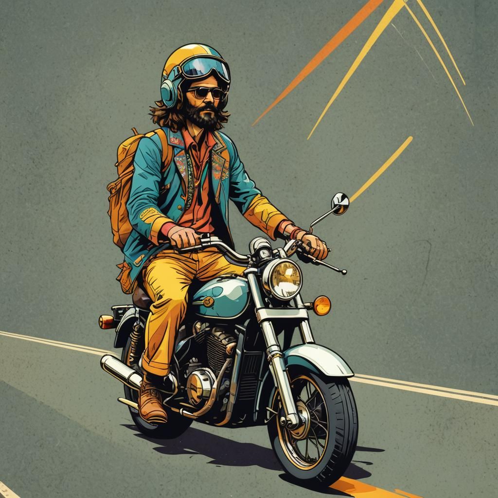 Cricket Hippie on Motorbike: Pop Art Screen Print