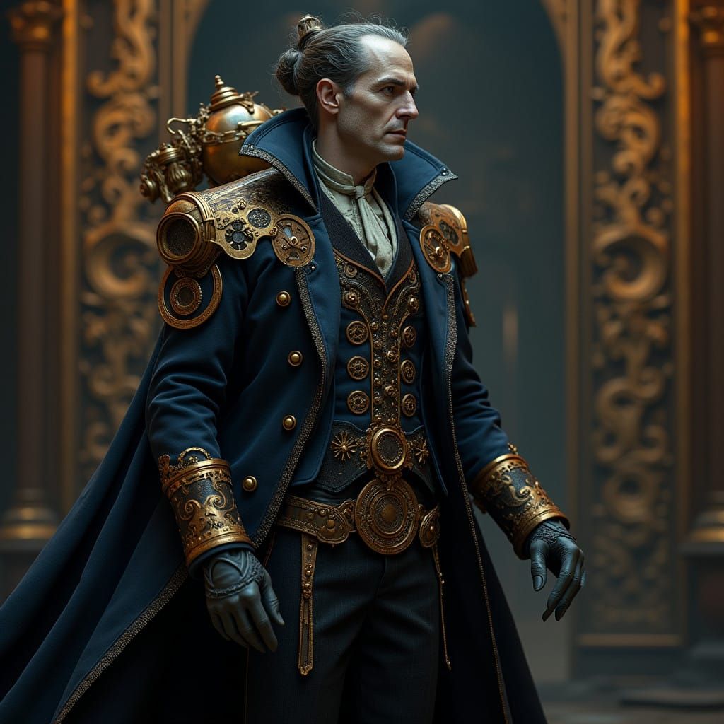 Regal Steampunk Vampire Amidst 19th-Century Industrial-Era N...