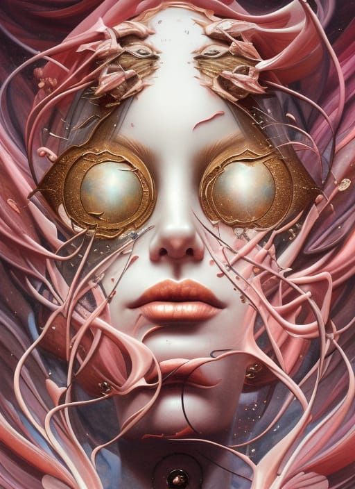 Recursive Melting Digital Art in White Pink Gold