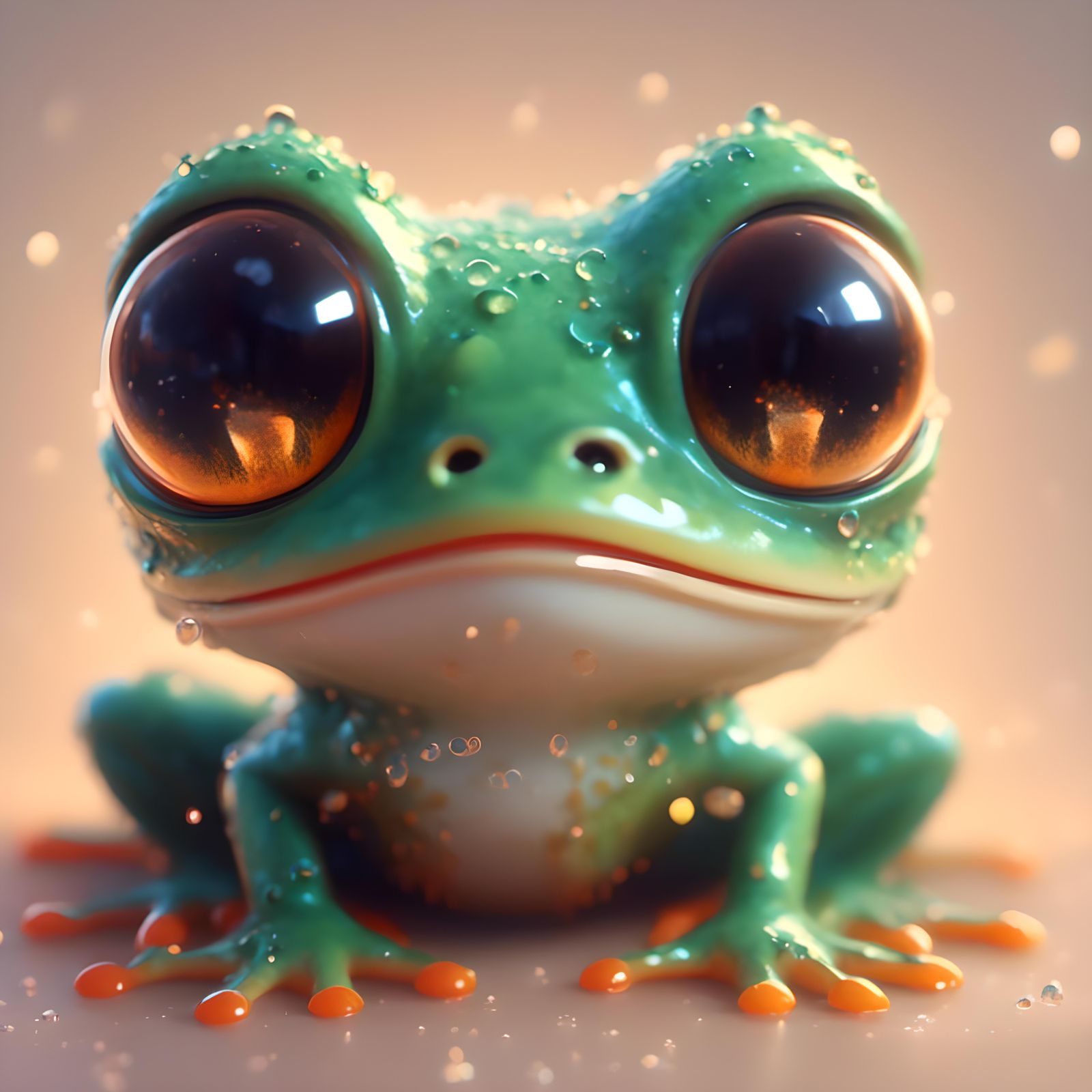 Cute Chibi Frog with Expressive Eyes, 3D Rendered