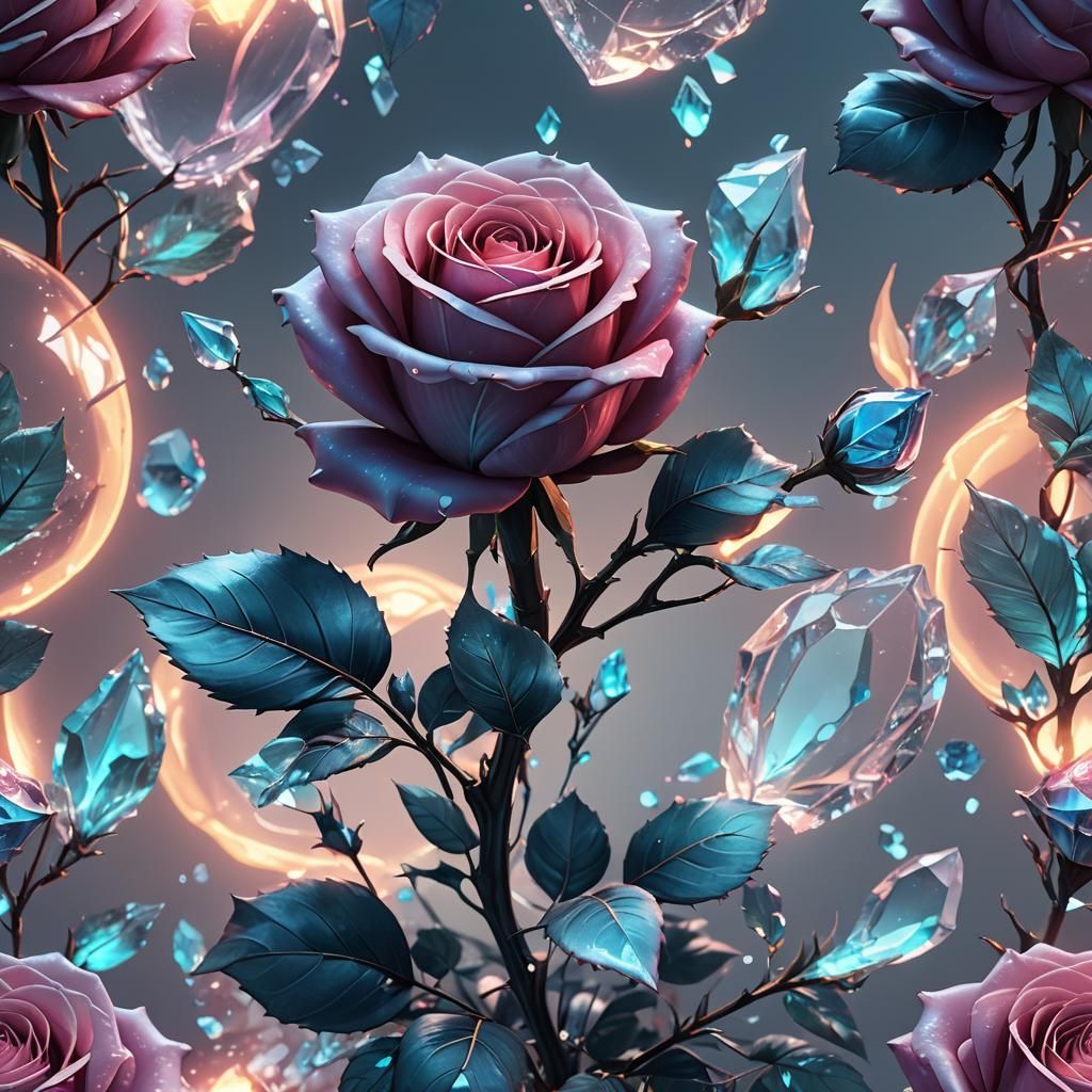 Glowing Crystal Rose in Pastel Neon Colors